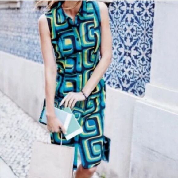 Boden Iris Geometric Sleeveless Button Front Midi Dress - Picture 1 of 7